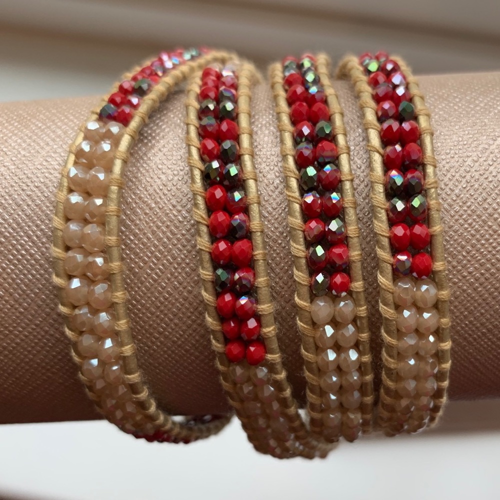 Lizou Leather Beaded Wrap Bracelet